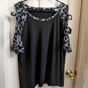 SHEIN Curve Grey Leopard Cold Shoulder Blouse NWOT